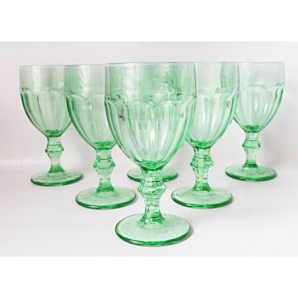 6 Vintage Libbey Duratuff Gibraltar Water Goblets Spanish Green Barware - Picture 1 of 5